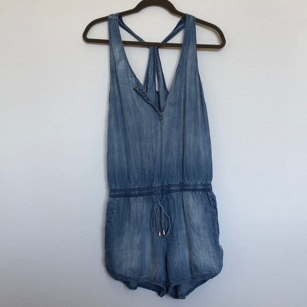 Chambray romper with pockets